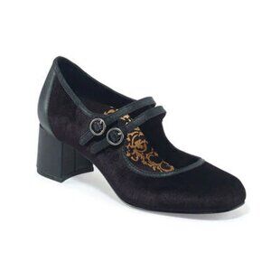 AETREX Simone Mary Jane Heels Velvet Black Strappy Heels Velour Goth Academia 38
